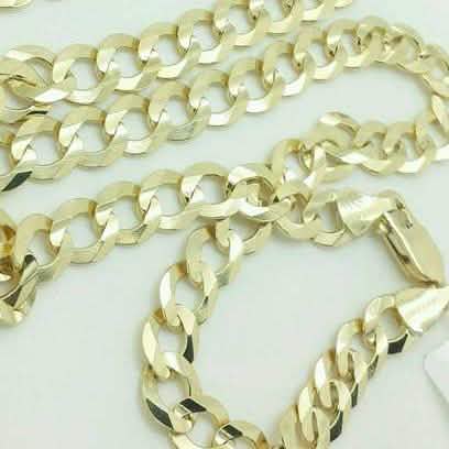 Chaîne cubaine à maillons gourmette 4 mm en or jaune 14K (chaîne creuse, 7 po)