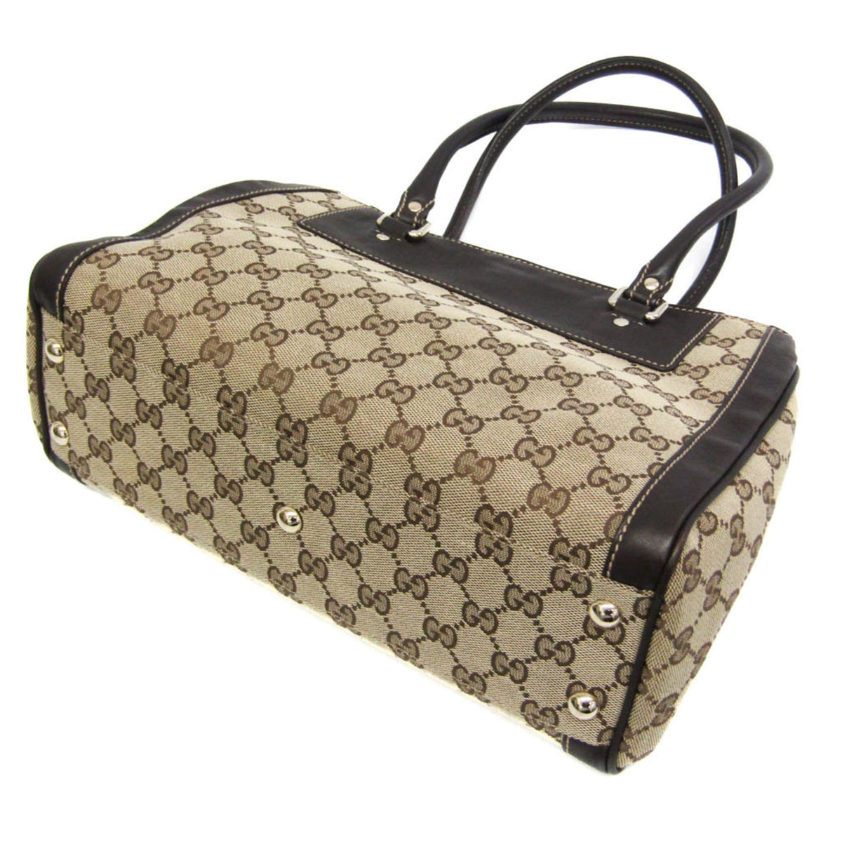 Gucci GG Canvas – Sac à main en toile monogramme beige et cuir brun (d'occasion)