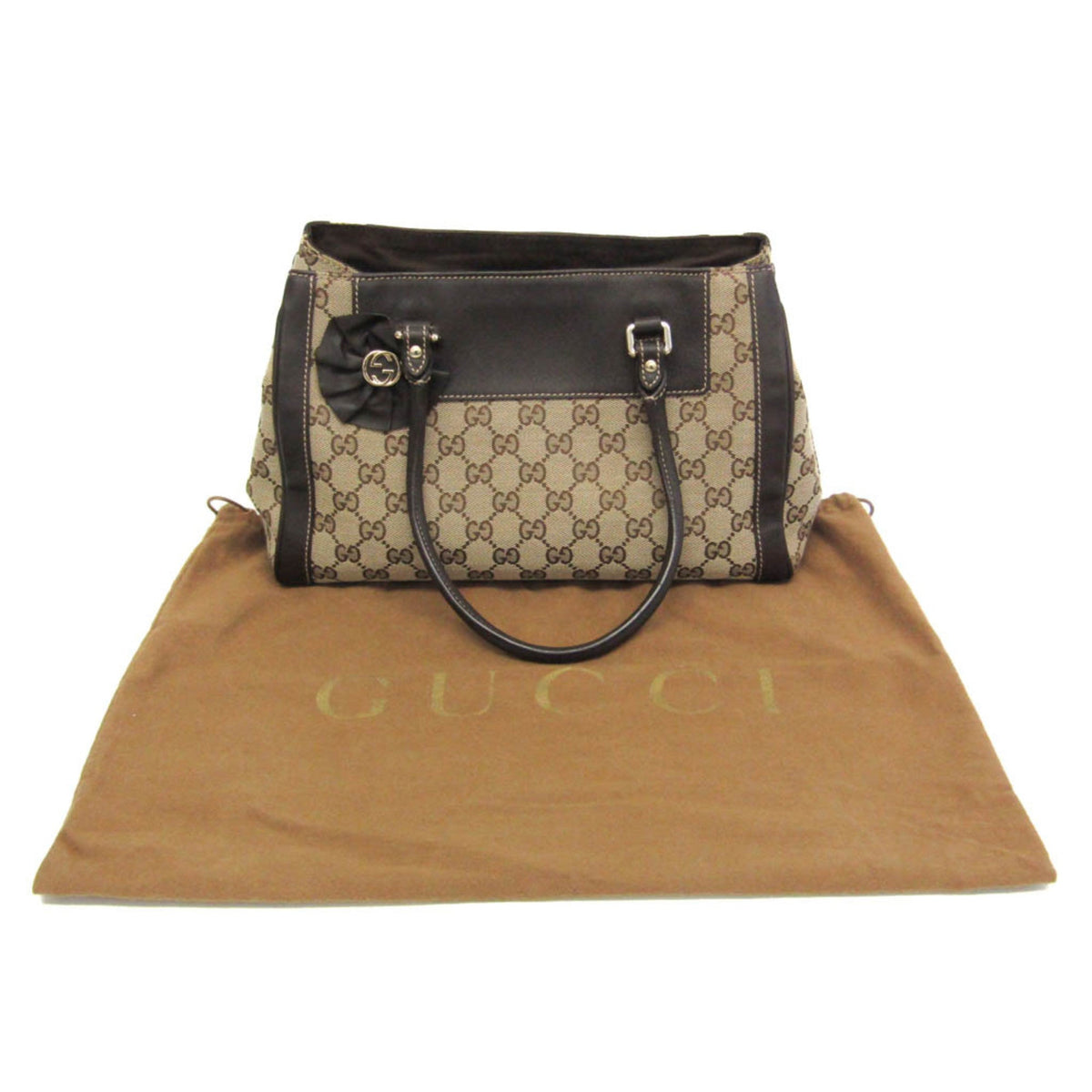 Gucci GG Canvas – Sac à main en toile monogramme beige et cuir brun (d'occasion)