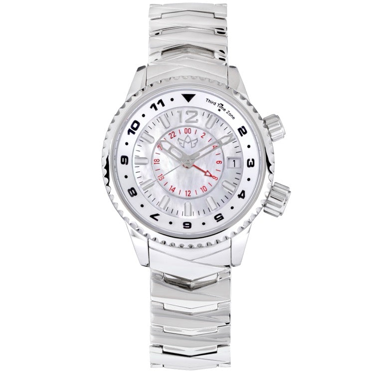 Montre Elise – Montre à quartz GMT trois fuseaux horaires, cadran nacre