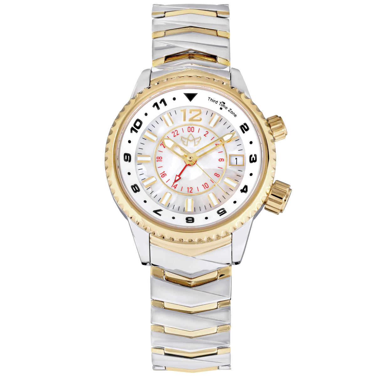 Montre Elise – Montre à quartz GMT trois fuseaux horaires, cadran nacre