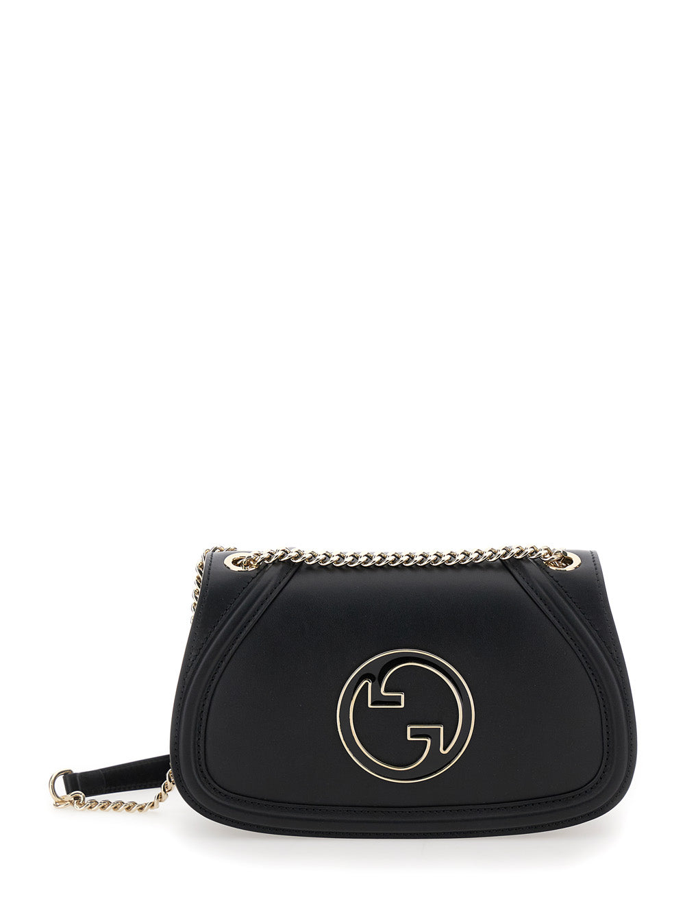 Gucci Blondie petit format – Sac en cuir noir, croix GG métallique, bandoulière chaîne