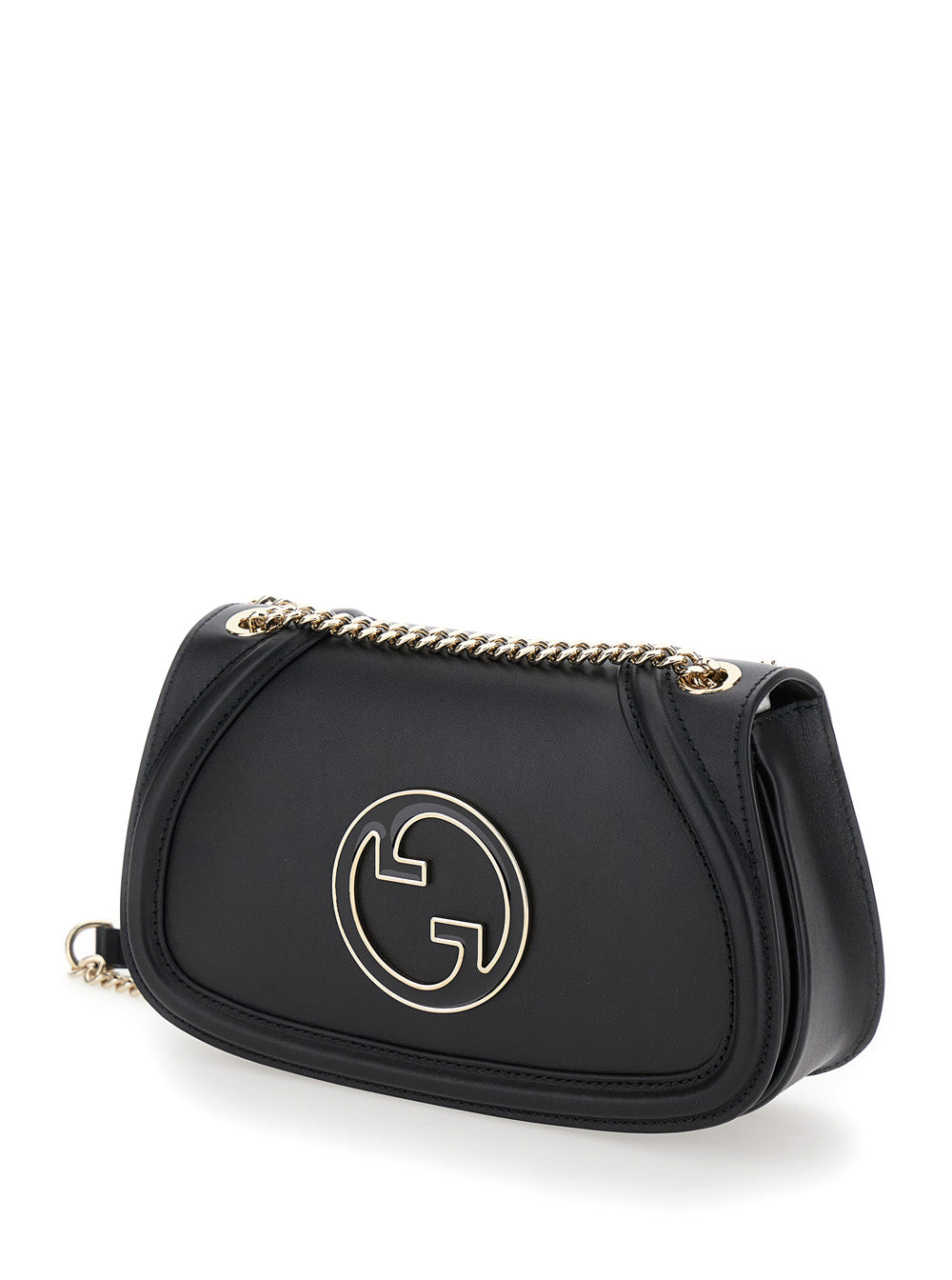 Gucci Blondie petit format – Sac en cuir noir, croix GG métallique, bandoulière chaîne
