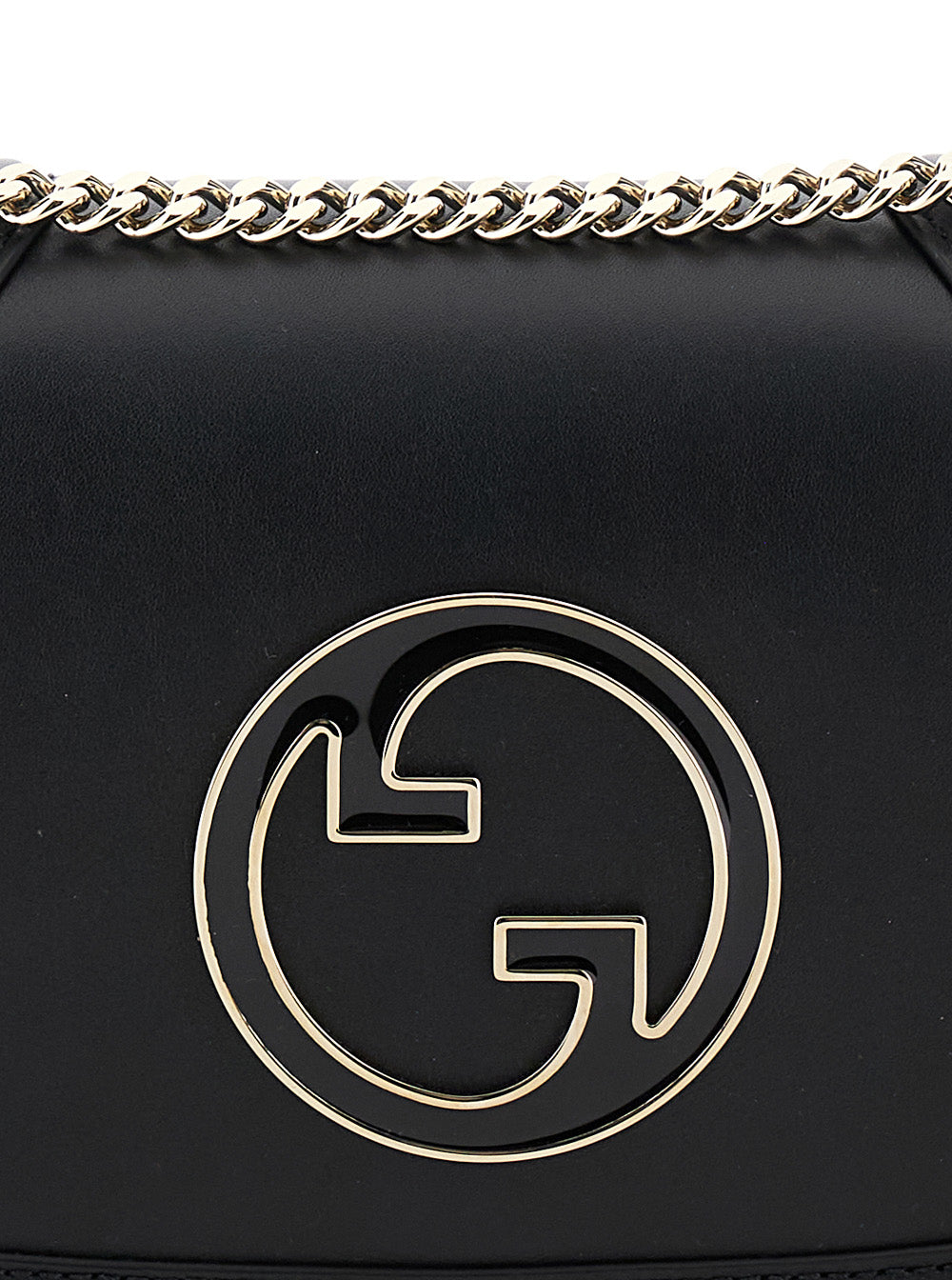 Gucci Blondie petit format – Sac en cuir noir, croix GG métallique, bandoulière chaîne