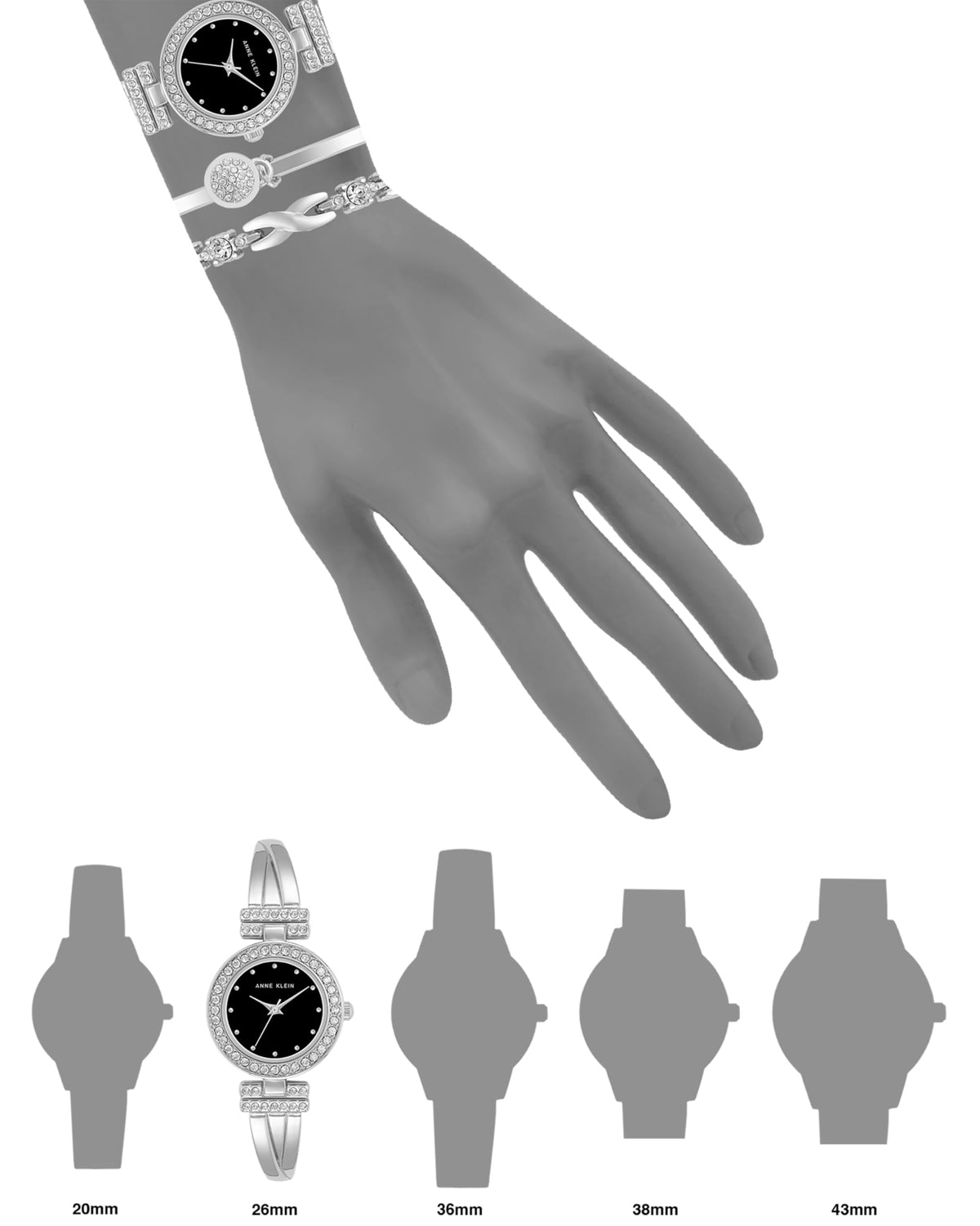 Anne Klein – Coffret montre jonc et bracelet pour femme, cristaux