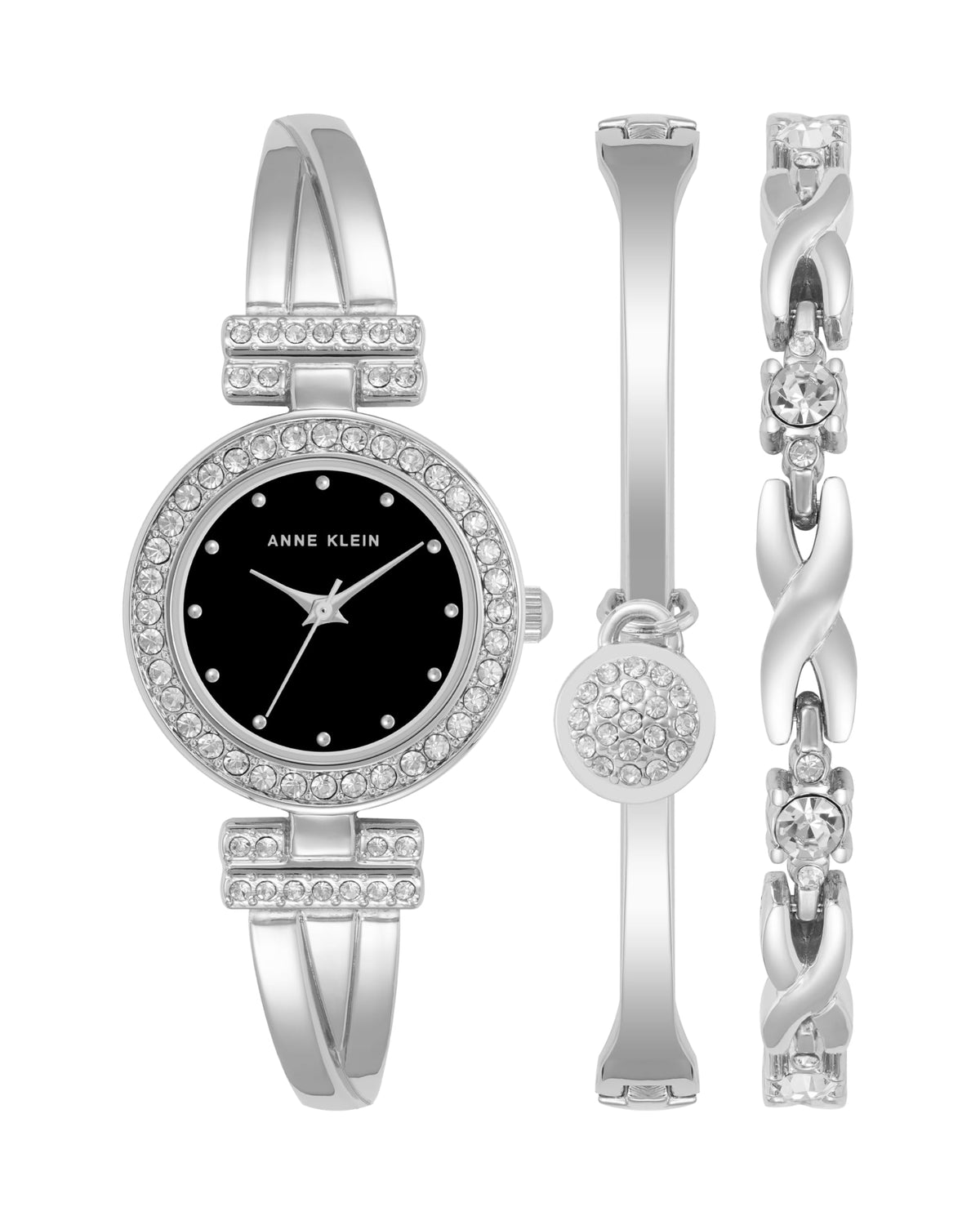 Anne Klein – Coffret montre jonc et bracelet pour femme, cristaux