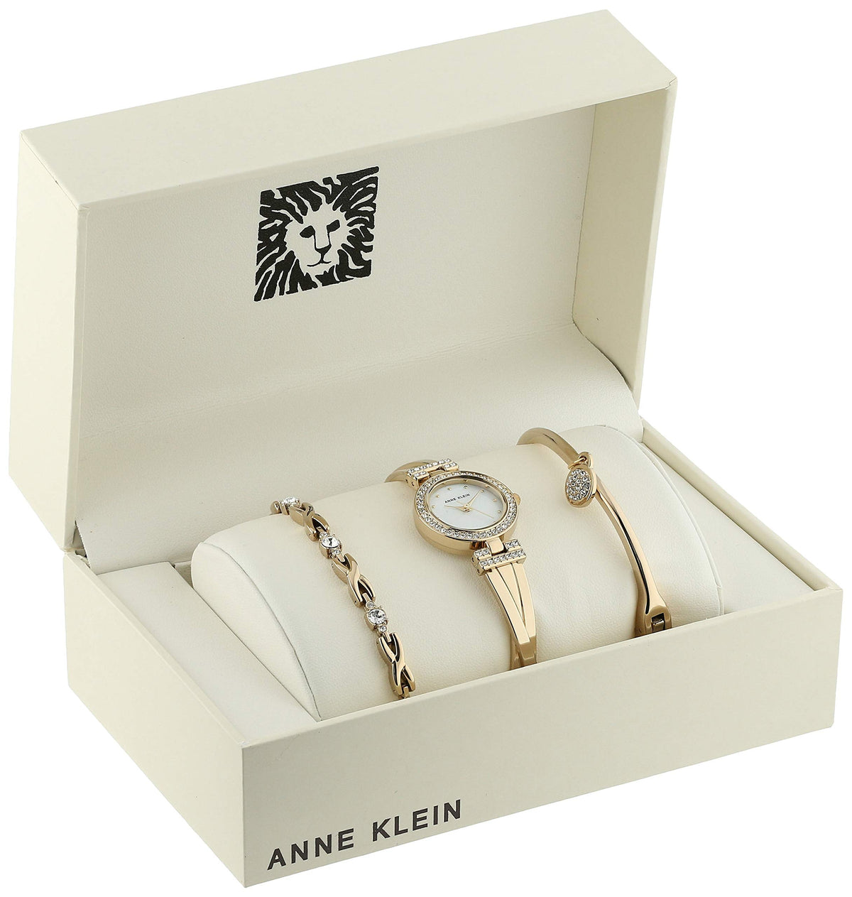 Anne Klein – Coffret montre jonc et bracelet pour femme, cristaux