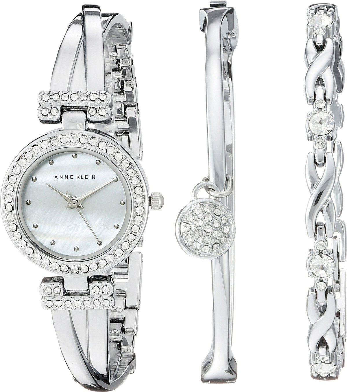Anne Klein – Coffret montre jonc et bracelet pour femme, cristaux