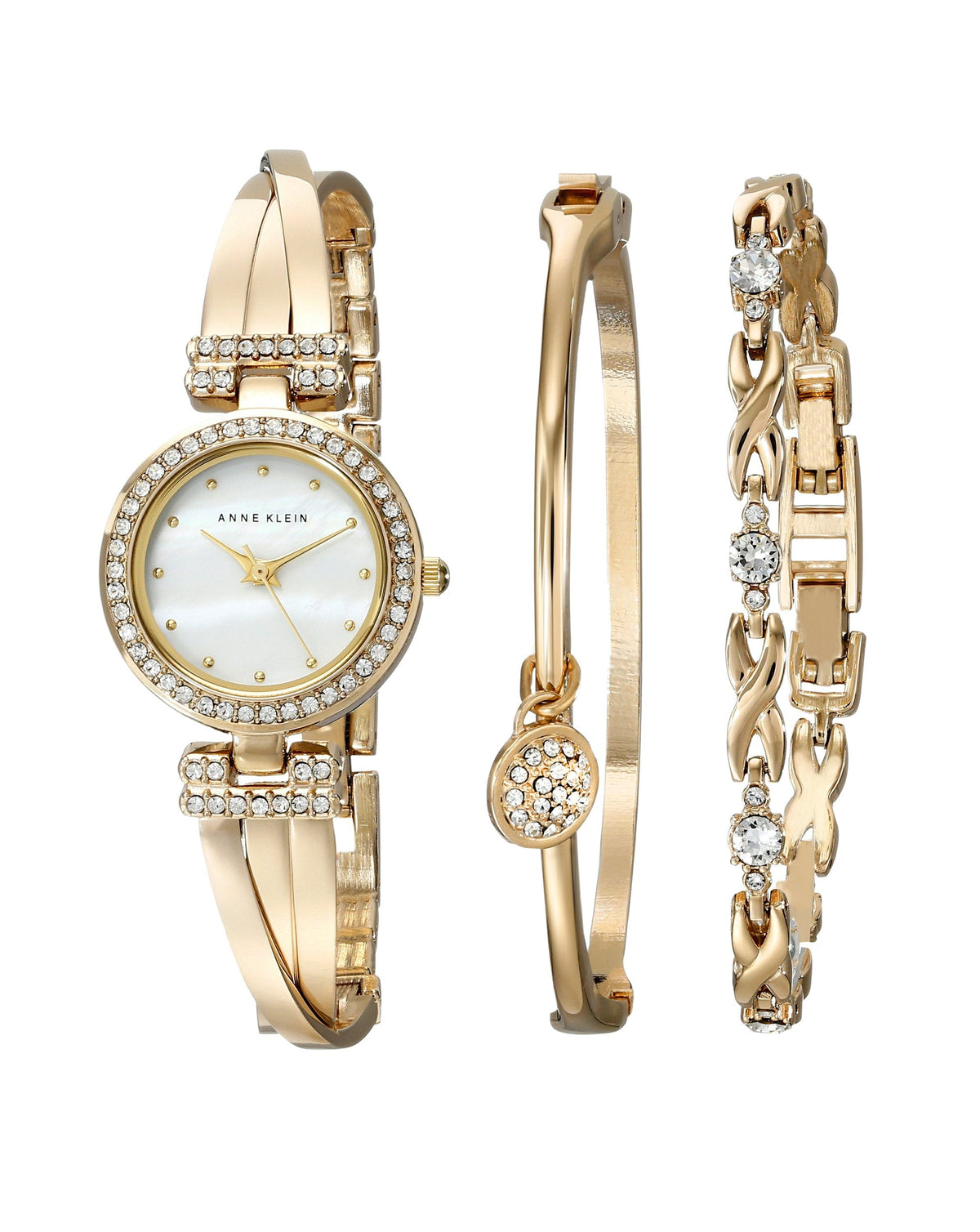Anne Klein – Coffret montre jonc et bracelet pour femme, cristaux