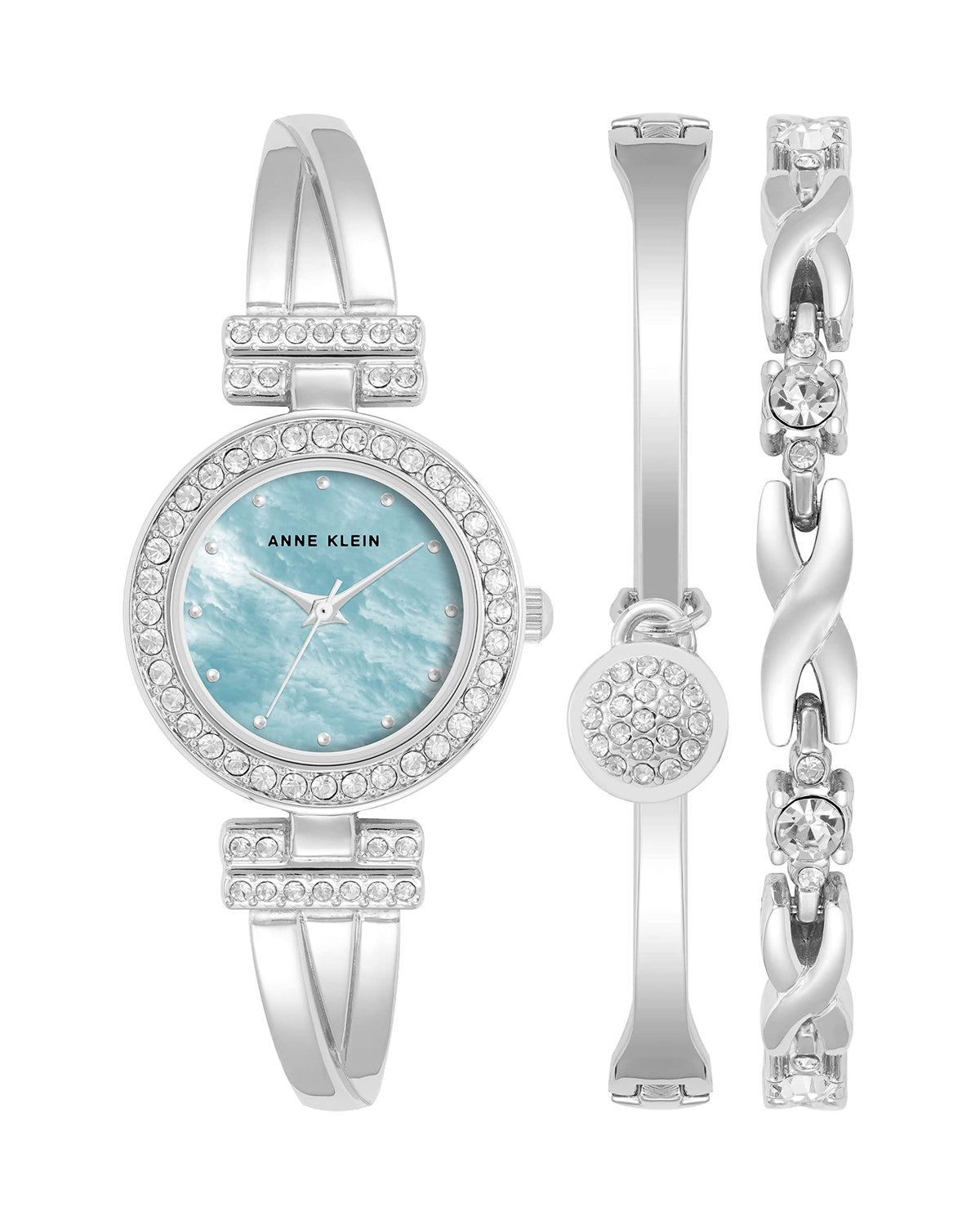 Anne Klein – Coffret montre jonc et bracelet pour femme, cristaux