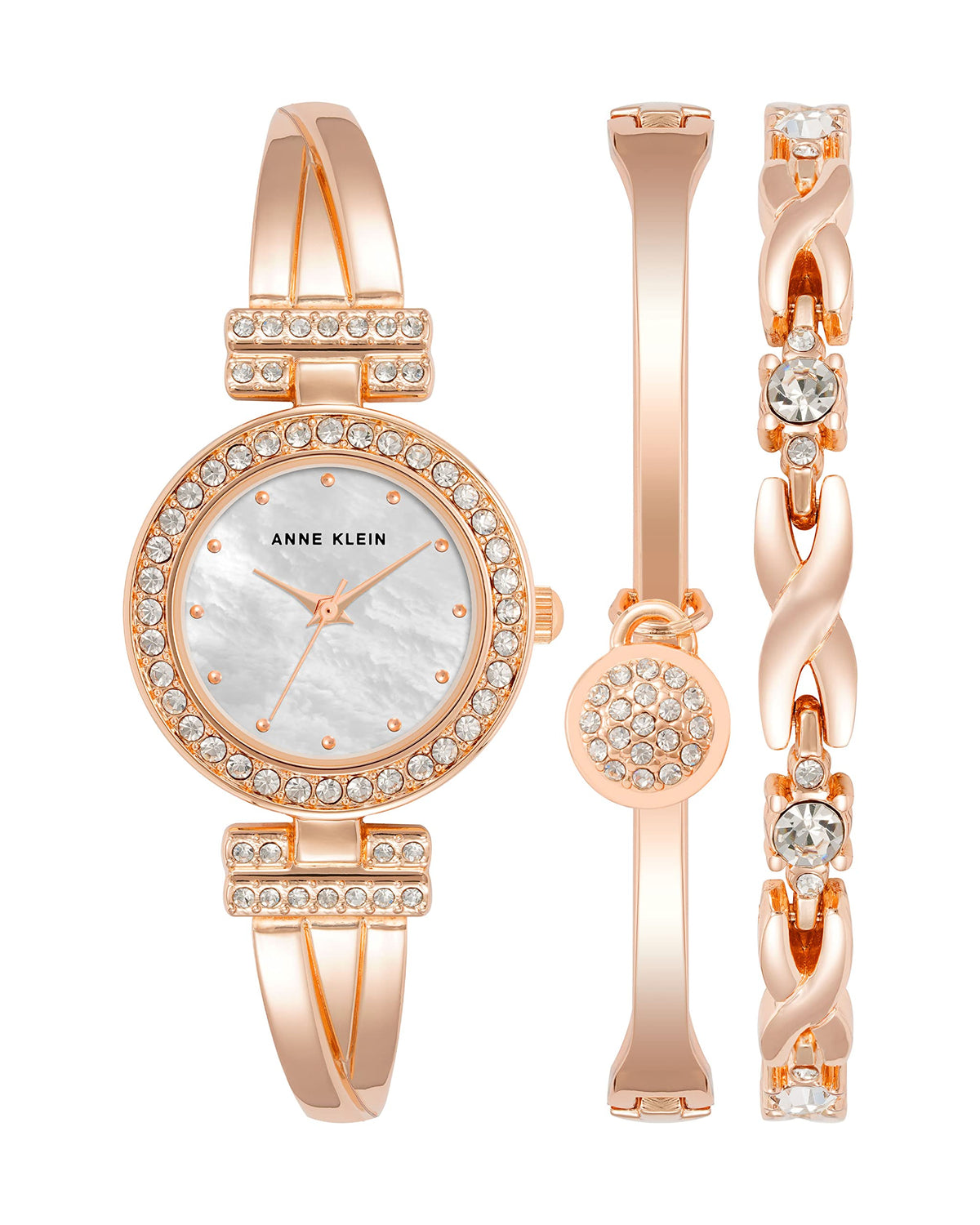 Anne Klein – Coffret montre jonc et bracelet pour femme, cristaux