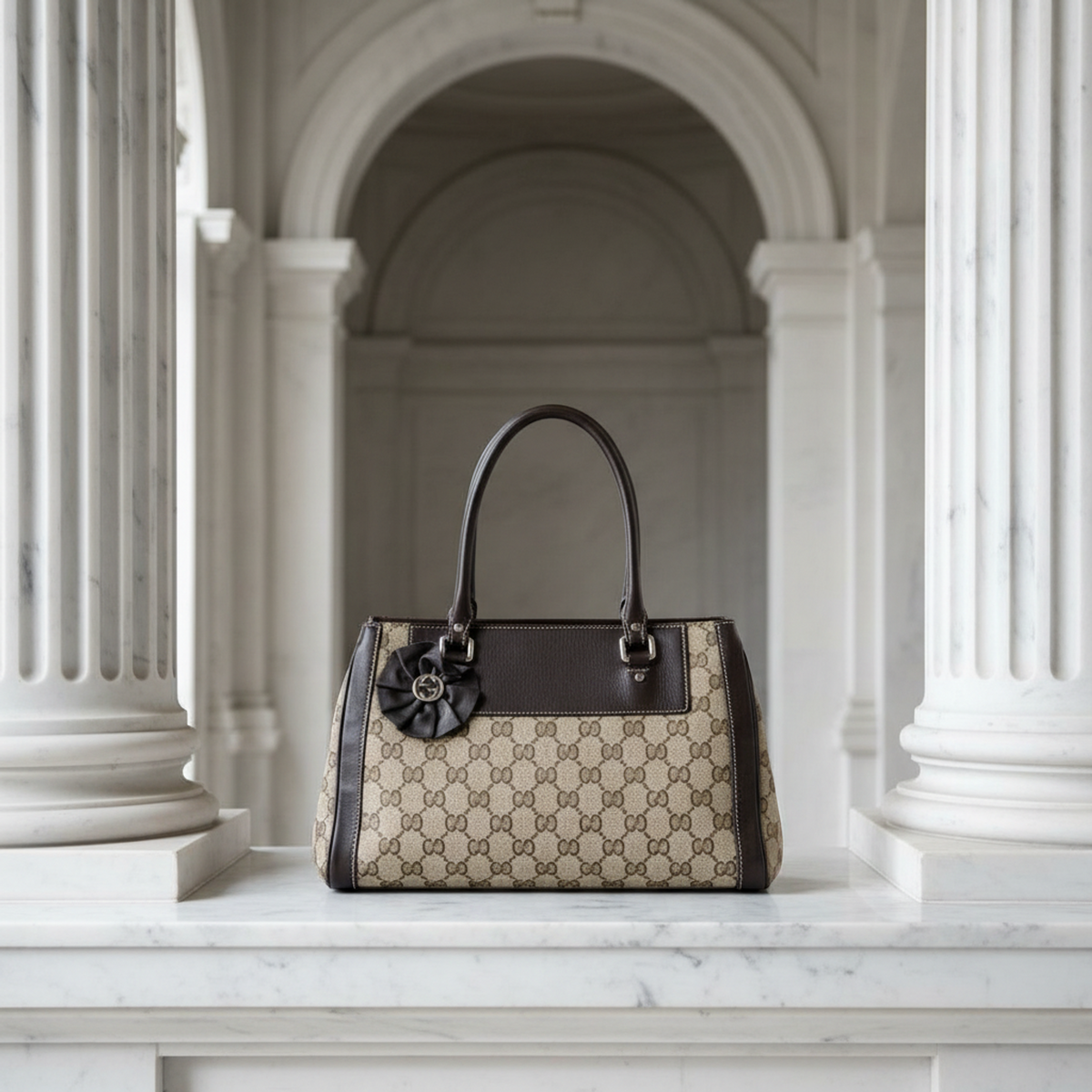 Gucci GG Canvas – Sac à main en toile monogramme beige et cuir brun (d'occasion)