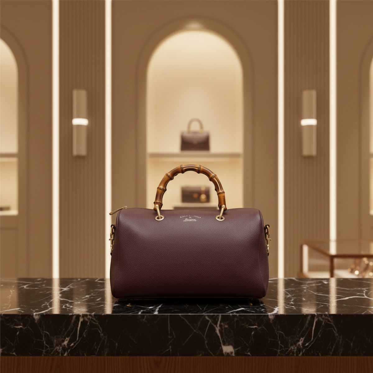 Gucci Bamboo – Sac à main en cuir couleur vin (d'occasion)