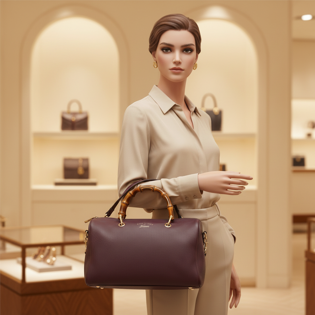 Gucci Bamboo – Sac à main en cuir couleur vin (d'occasion)