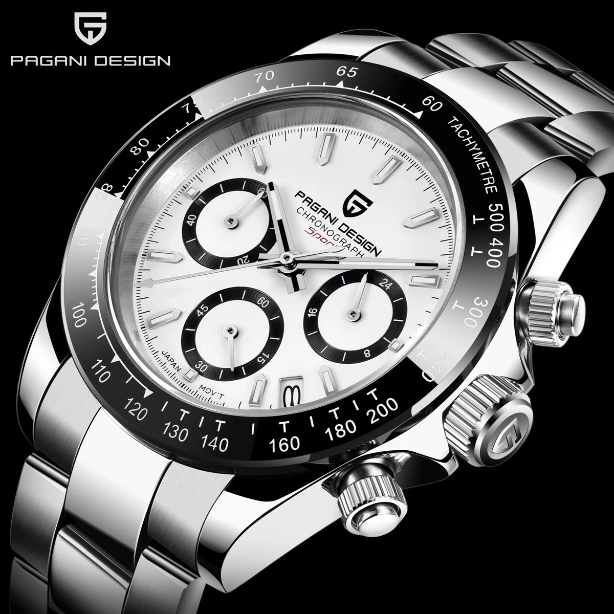 Pagani Design – Montre chronographe à quartz pour homme, lunette céramique, étanche 100 m