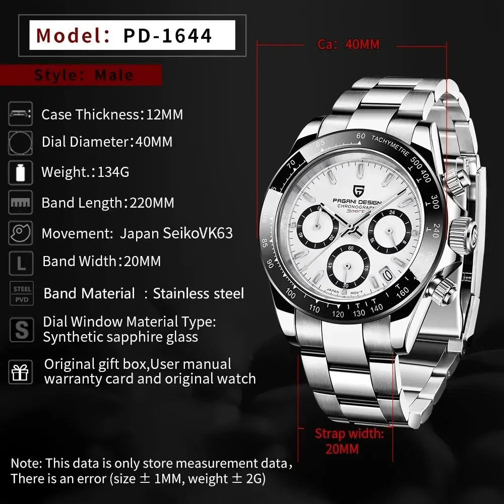 Pagani Design – Montre chronographe à quartz pour homme, lunette céramique, étanche 100 m