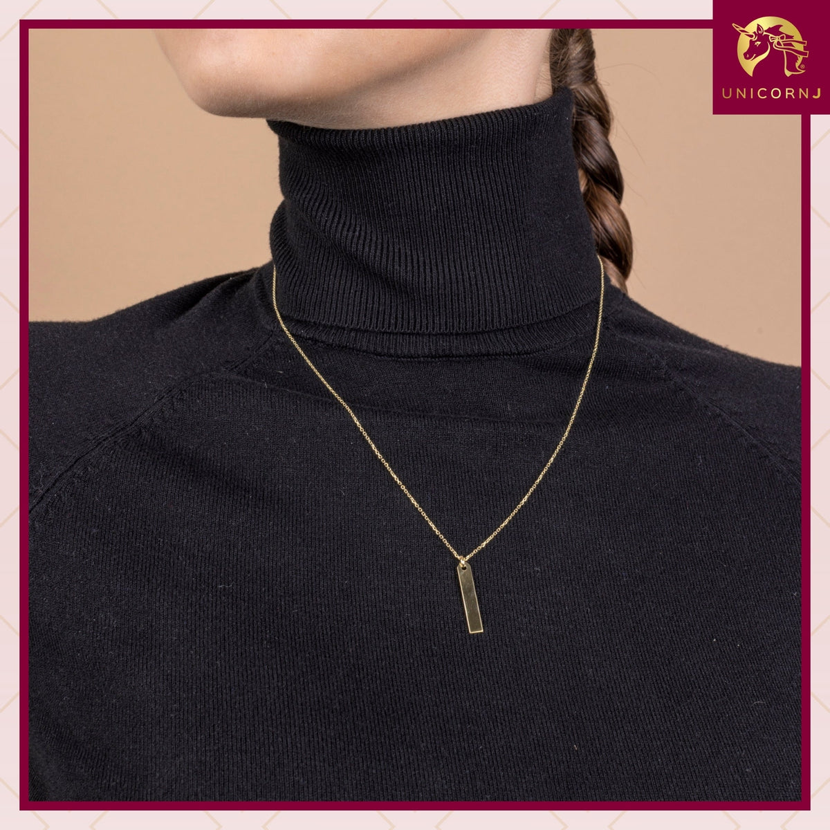 Collier pendentif barre verticale gravable en or jaune 14K